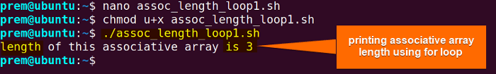for loop to get associative array length