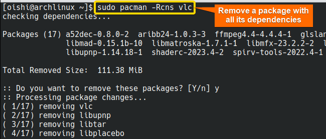 Remove all dependencies and packages that depends on the package