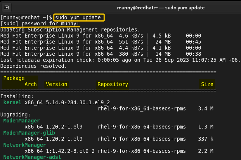 Update YUM repository List