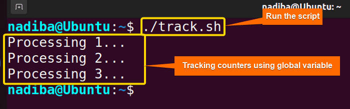 Output of tracking counters using global variable