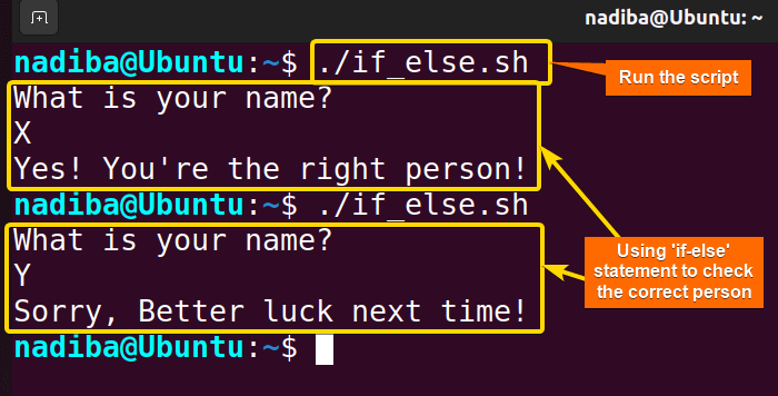 Using if-else statements to check the right person in bash