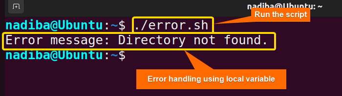 Output of error handling using local variable