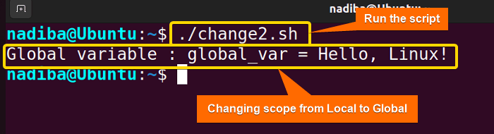 Output of changing scope from local to global