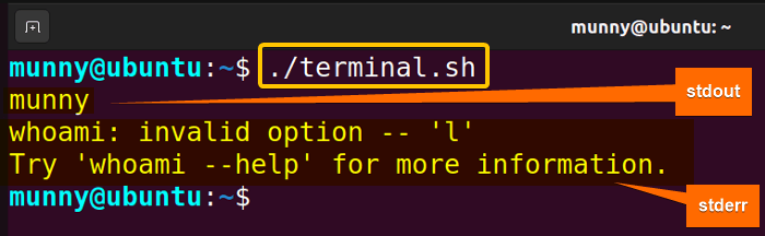redirect stderr to stdout to display on the terminal
