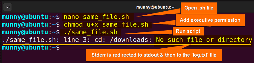 redirect stderr to stdout to the same file