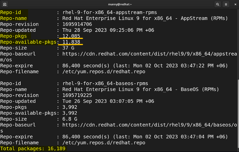 View Verbose YUM repository list