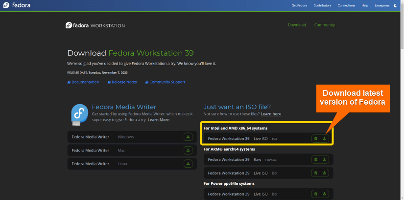download fedora linux iso image