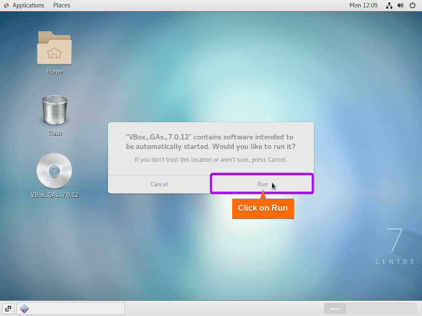 run virtualbox guest additions cd installer