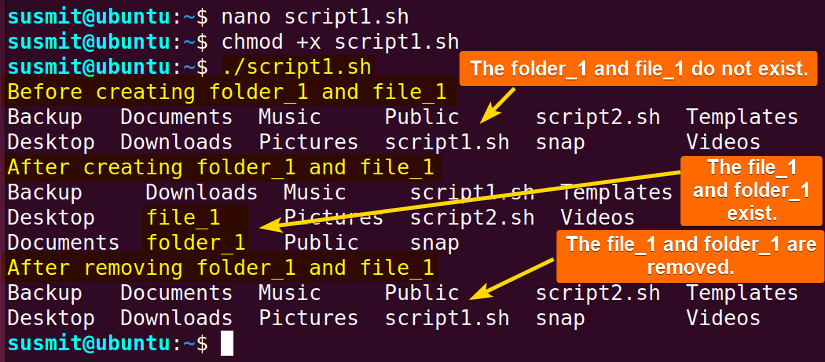 The folder_1 and the file_1 have been created and then deleted.
