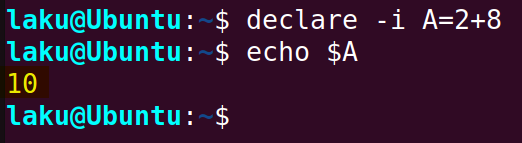 Declare command to sum numbers in Bash