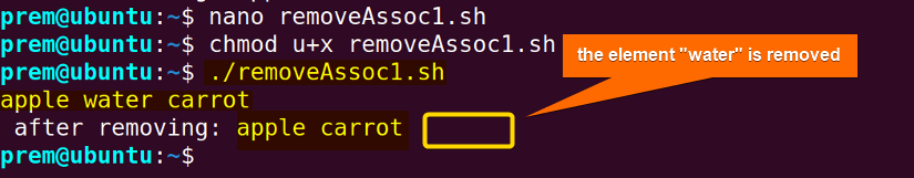 remove associative array elements in bash