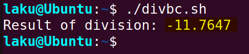 bc command for division in bash
