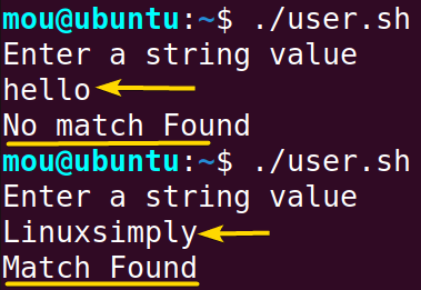 comparing user defined string
