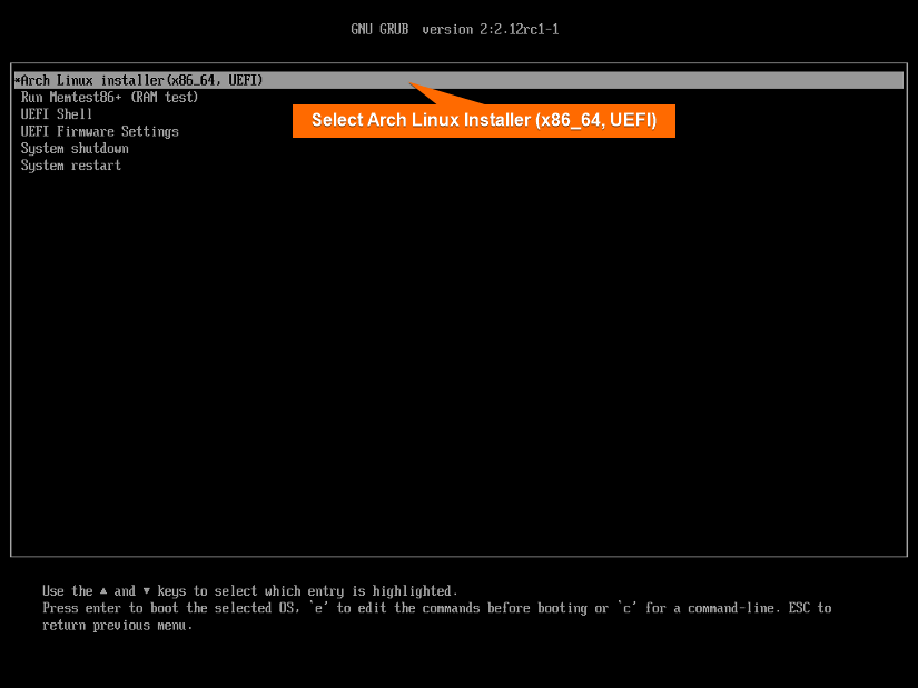 select arch linux installer