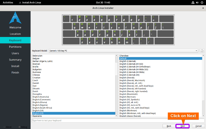 set keyboard layout