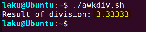 awk command for division in Bash