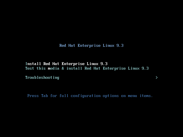 select "Install Red Hat Enterprise Linux 9.3"option