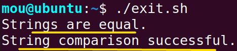 checking exit code of a string comparison