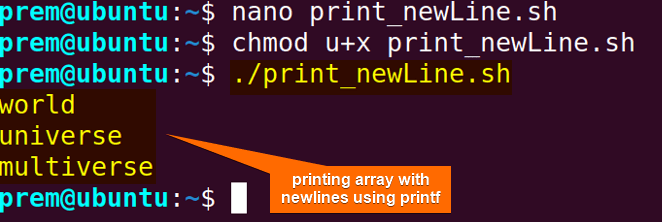 bash print array with new lines