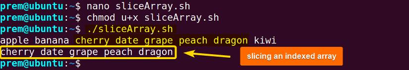 slicing an indexed array in Bash