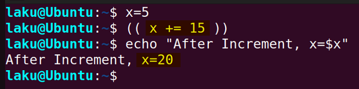 Increment operator for addition in Bash