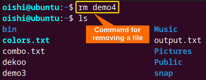 Remove a file with rm command