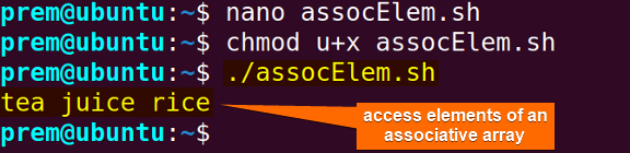 access bash associative array elements