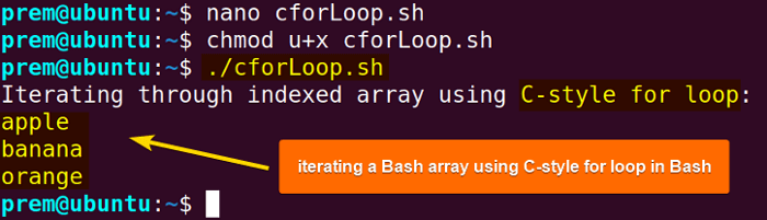 cStyle for loop to iterate bash array