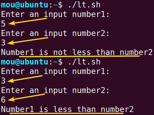 using -lt option to compare numbers in bash