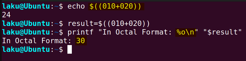 Octal base for mathematical calculation in Bash