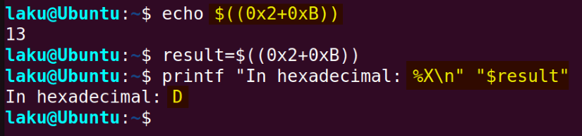 Hexadecimal base for arithmetic calculation in Bash