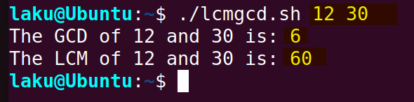 LCM and GCD of two numbers in Bash