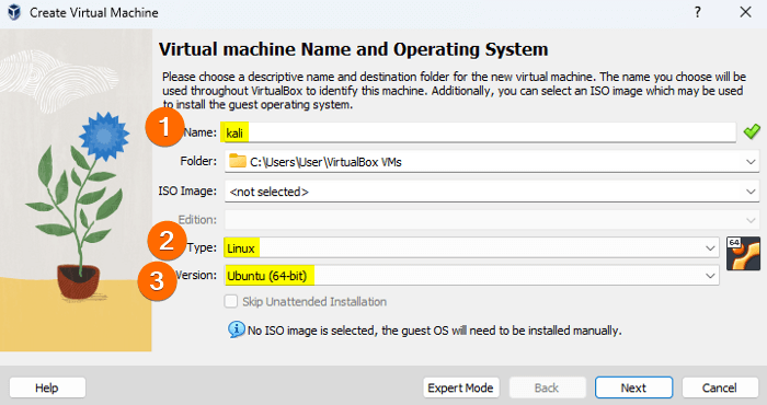 Select virtual machine type and version