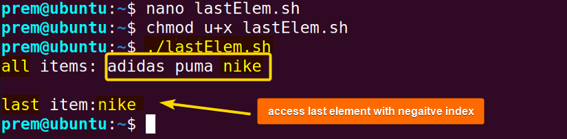 access last element using negative index