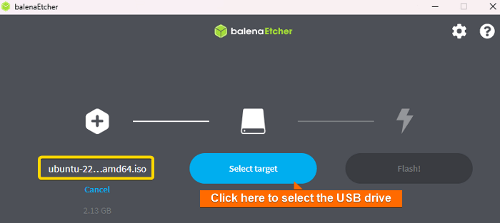 Click on "Select the USB drive"