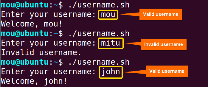 verifying username with else if statement in bash