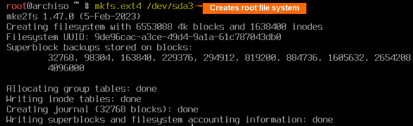 Creates root directory