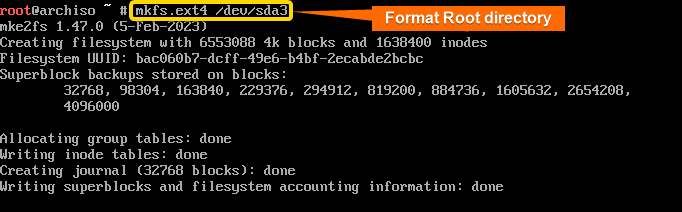 format root directory