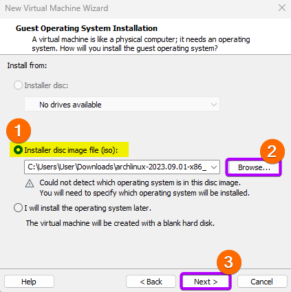 Choose the second installation process and click on browse to fetch the iso file