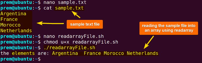 read into array using readarray command