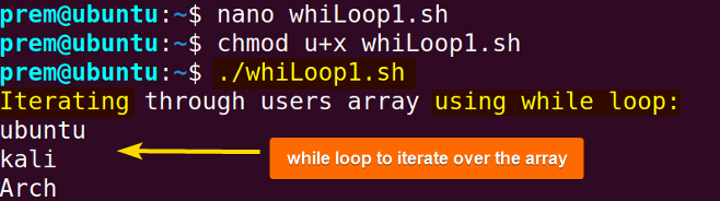 bash iterate array using while loop