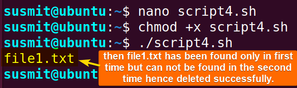 The rm command has removed the file1.txt file forcefully with -f option whether the file exists or not.