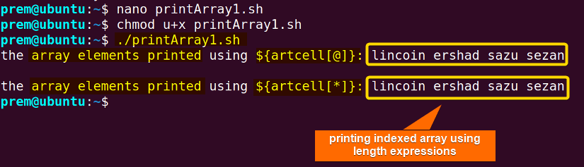 print a bash index array