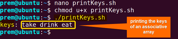 print all keys of an associative array