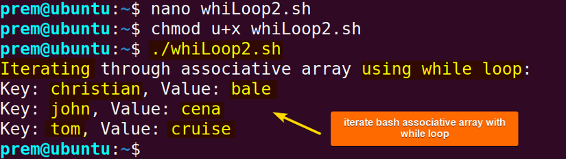 iterate bash associative array using while loop