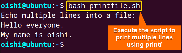 Using printf to echo multiline to a file