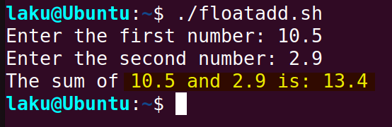 Sum up floating point numbers in Bash