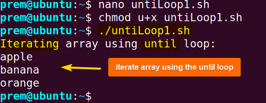 bash iterate array using until loop