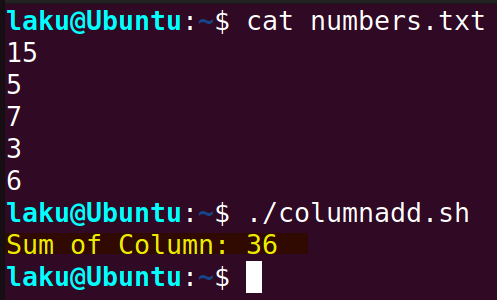 Sum up columns of numbers from a file