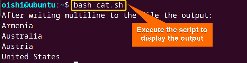 Echo multiline to a file using cat command